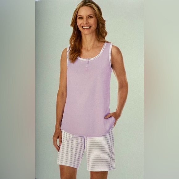 Midnight by Carole Hochman 4-Piece Cotton Pajama Purple Floral Stripe Sleepwear - Picture 3 of 7